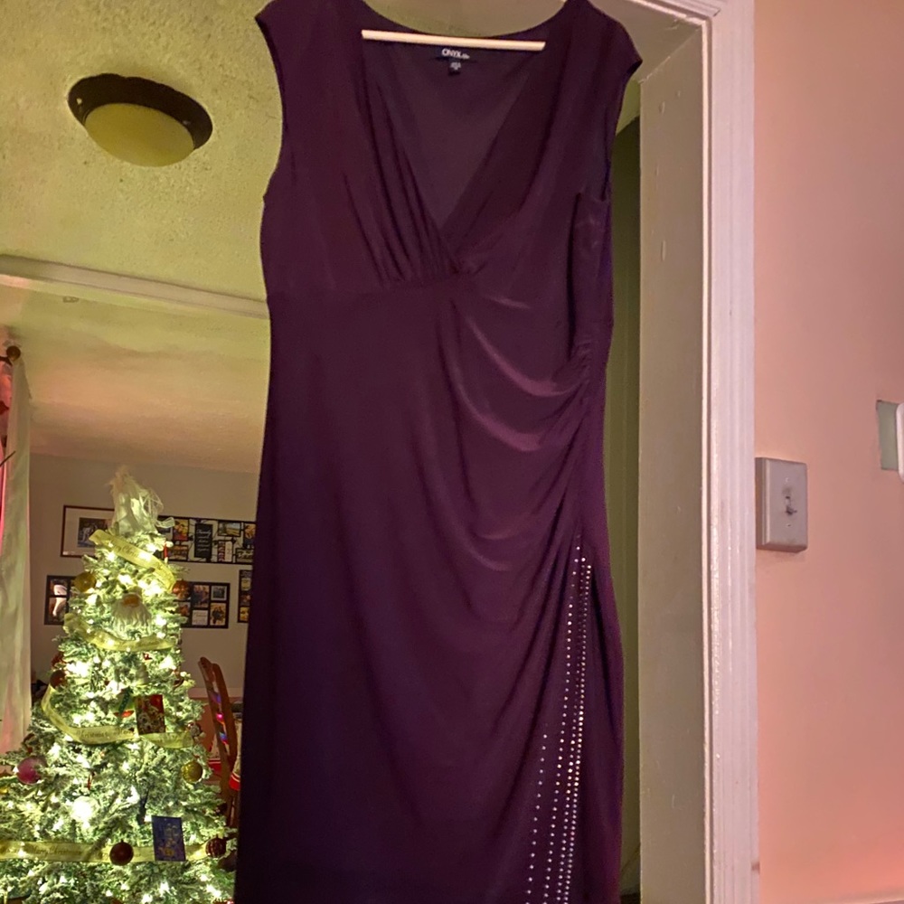 Purple Midi Dress w/ Ruching & Embellishment - 16